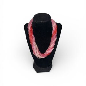 Multi strand seed bead, twist statement, necklace, shades of Pink